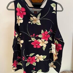 Caribbean Joe Floral Patriotic Sunset Getaway Top 1X NWT